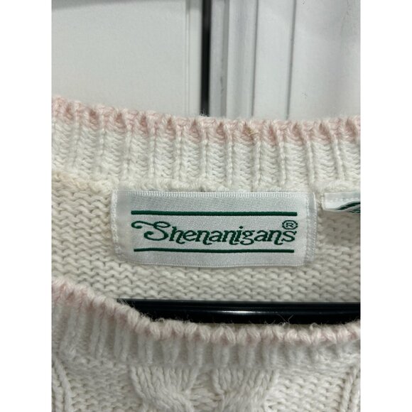 Vintage Shenanigans Floral Embroidered Cable Knit Sweater White Pink Sz Small - Picture 5 of 10